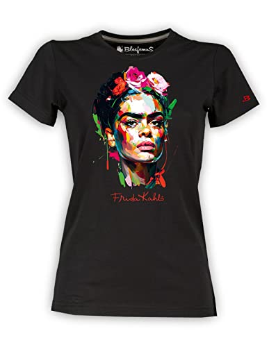Blasfemus Camiseta de mujer – Frida Kahlo oficial estilo Colors Energy Art, Negro , L