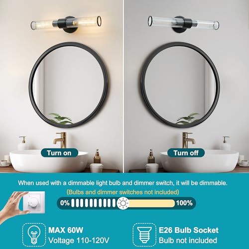 Image of Bathroom Vanity Light Fixtures, Black Wall Sconces in Threaded Glass, Modern Wall Light for Bathroom Living Room Bedroom, Hallway - Bulb Not Included