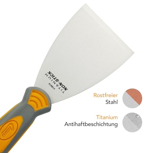 Clauss Spachtel 3 (7,6 cm) mit starrer, geschliffener Klinge in Profiqualität | Titanium Edelstahlklinge mit Antihaftbeschichtung | rutschfester, ergonomischer Griff | zum Schaben und Kratzen | 18810
