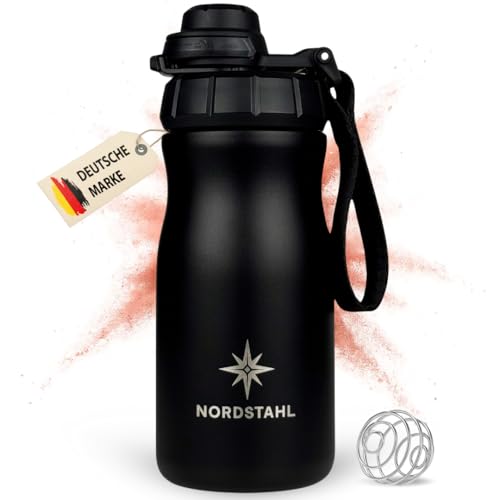 NORDSTAHL Thermo Shaker | 300 ml to 400 ml Shaker | Protein Shaker Small | Protein Shaker Stainless Steel with Ball | BPA Free & Leak-Proof | Up to 24 Hours Ice Cold Shakes (Night Black)