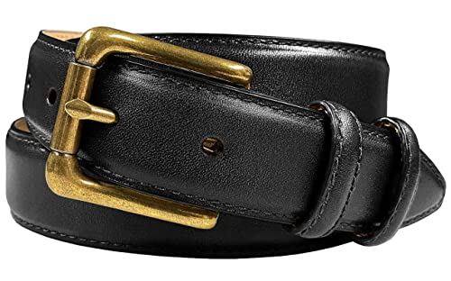 Arthur Men's Italian Calfskin Genuine Leather Dress Belt Solid Brass Roller Buckle 1-1/8"(30mm) Wide (Smooth Black, 42)