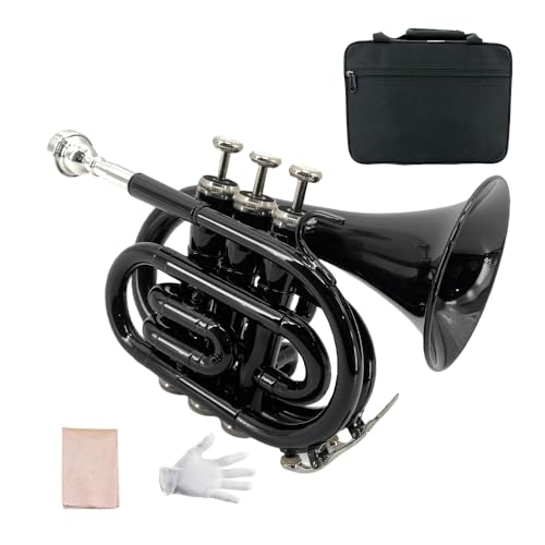 Conboxus Trompeta de bolsillo de latón Bb Trompeta plana portátil con boquilla 7C, funda dura, kit de...