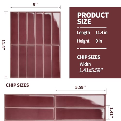 DAGOU Peel and Stick Backsplash 3D Wall Tiles,Self-Adhesive,Oil Proof,Waterproof, Removable Wall Panels for Kitchen & Bathroom,Modern Design, Easy Install (10.7ft，12x9 inch,14 Pack) (Red) by DAGOU - Image 5