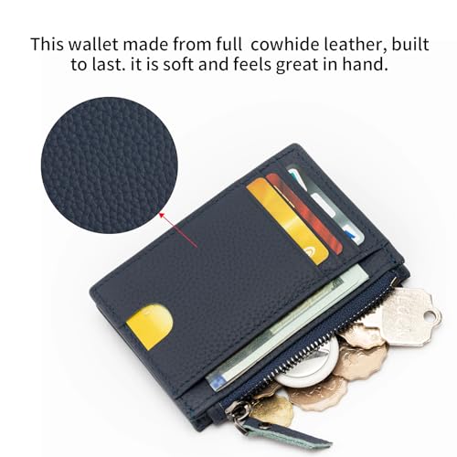 Image of Slim Wallet for Women Small Leather RFID Blocking Credit Card Holder Minimalist Wallet with Coin Purses & Pouches,S Deep Blue