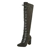 Ital-Design Overknees Damen-Schuhe Overknees Pump Schnürer Reißverschluss Stiefel Khaki, Gr 38, Jr-009-