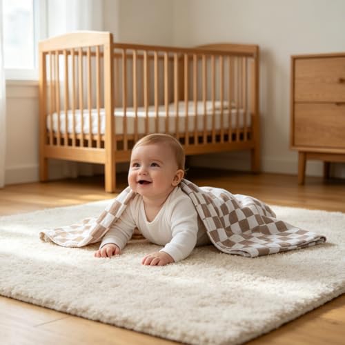 Image of LifeTree Baby Swaddle Blankets, Boys Girls Muslin Swaddling Wrap Receiving Blanket for Newborn, 70% Viscose from Bamboo and 30% Cotton, Large 47 inch x 47 inch, Duck and Coffee Checkered