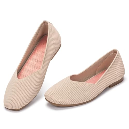Image of Frank Mully Womens Casual Flat Shoes Square Toe Shoes Knitted Work Flat Comfort Dressy Flat Shoes for Daily Washable