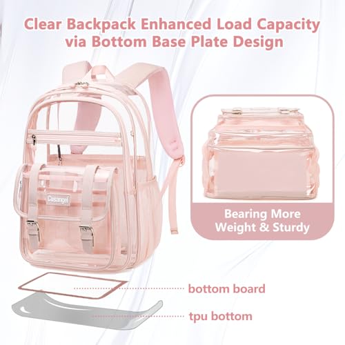Image of Pink Big Clear Backpack Heavy Duty For Lady,18in XL TPU Bookbag 15Age+ Girl | See Through plastic Stitch durable Design 5-Pocket For School Adults work Warehouses Airport security quick check Adults bag