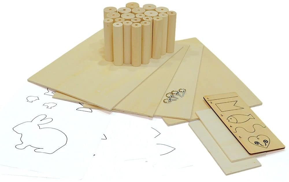 Materialpaket Drechseln + Sägen - Geeignet für PLAYmake 4in1 und UNIMAT 1 Basic - enthält Drechselholz Linde und Pappelsperrholz - mit Bauplänen
