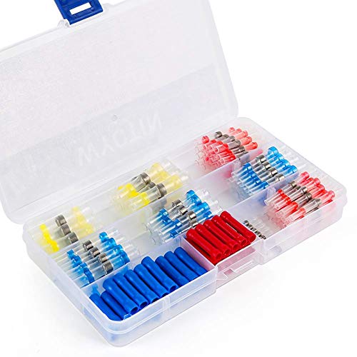 WYCTIN 150PCS Solder Seal Wire Connectors, Insulated Straight Wire Butt Splice Terminals Electrical Crimp Connector, Heat Shrink Butt Connectors, Waterproof