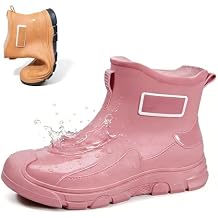 Short Rain Boots for Womens Lug Sole Platform Waterproof Wide Calf Ankle Rain boots with Removable Comfort Insole Fashion Round Toe Anti-Slip Rubber Garden Outdoor Work Deck Mud Chelsea Boots