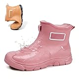 Short Rain Boots for Women’s Lug Sole Platform Waterproof Wide Calf Ankle Rain boots with Removable Comfort Insole Fashion Round Toe Anti-Slip Rubber Garden Outdoor Work Deck Mud Chelsea Boots (Pink,11)