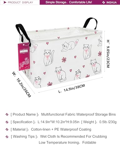 Image of Rectangular Storage Basket with Handles Gift Basket Room Decor Nursery Bin Organizer Box (Rec-Love cat)