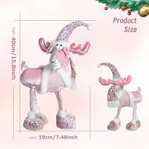YuQi Reindeer Christmas Decoration, Plush Xmas Deer Gnome, Handmade Swedish Santa Elk Figurines Tomte Gnome with Bell Reindeer Horns Ornaments, Home Table Decor, Pink YuQi Reindeer Christmas Decoration Plush Xmas Deer Gnome Handmade Swedish Santa Elk Figurines Tomte Gnome with Bell Reindeer Horns Ornaments Home Table Decor Pink
