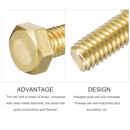 Image of METALLIXITY Hex Head Screw Bolt (3 /8-16x1 /2) 2Pcs, Brass Fully Threaded Solid Brass Hex Bolts Machine Screws - for Machinery Repair
