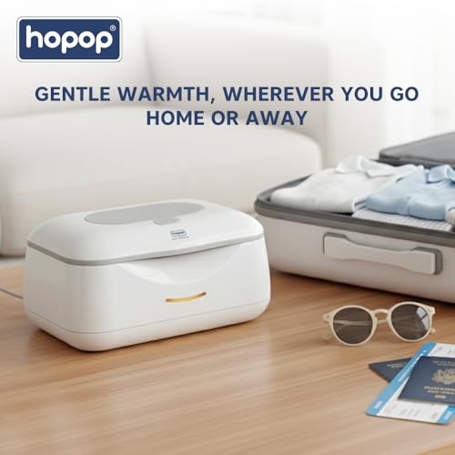 Image of Hopop Baby Wipes Warmer | Universal Design,Fits almost All Baby Wet Wipes Dispenser | Keep Your Baby's Wipes Warm and Cozy | Easy & Convenient to use | In Built Night Light | White