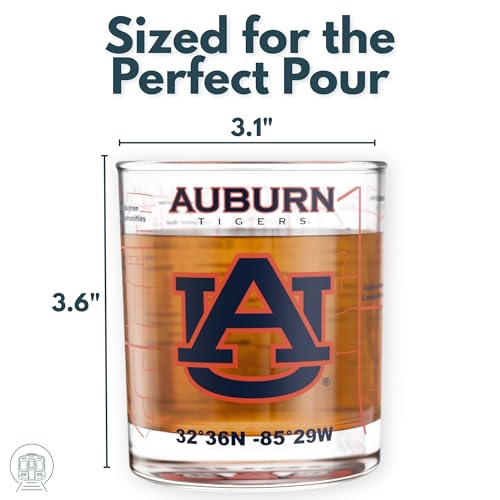 Image of Greenline Goods - University of Auburn Tigers College Whiskey Glasses (Set of 2), 10 oz - Full-Color Logo + Campus Map