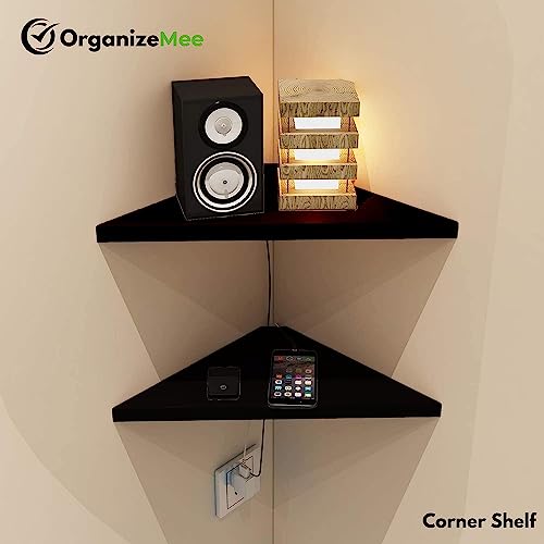 Image of OrganizeMee Corner Shelf For Wall,Bathroom Organizer,Shelves Decoration Items For Living Room Bedroom corner,Long Life Than Wood,Glass Self Decor Show Pieces floating shelfs Home Bedroom Rack,Kitchen Corners Organizers,1YR Warranty:Black Set of 4