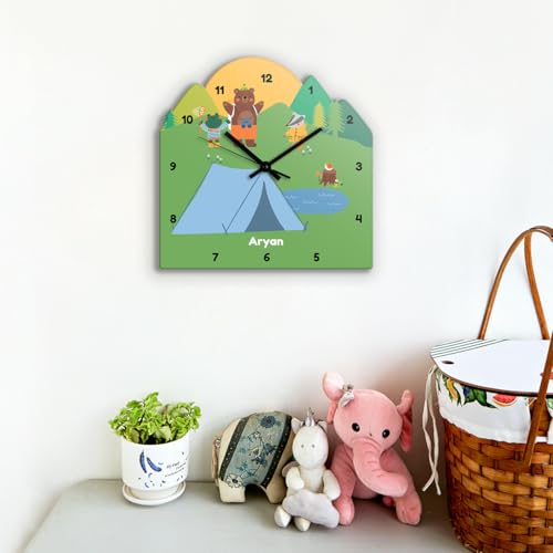 Image of Zooboo Personalized Analog Wall Clock, Custom Name Acrylic Silent Quartz Movement Wall Clock with Sleek Modern Design, Ideal for Birthdays or Return Gifts (Design - Into The Wild) 30x30 cm, multicolor