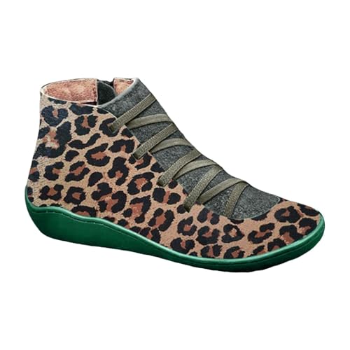 Generisch Kurzschaftstiefel Damen – Ankle Boots Mit Reißverschluss, Runder Zeh, Kunstleder, Leopardenmuster, Plateausohle, Für Freizeit & Arbeit