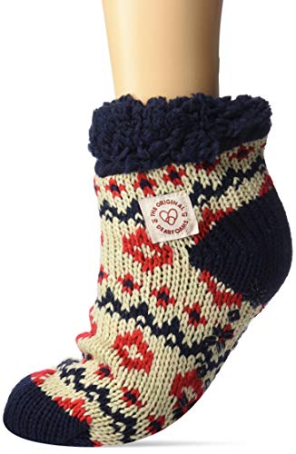 Women's Plaid or Fairisle Knit Cozy Slipper Sock with Sherpa Cuff. Chaussettes de maison pour femme Dearfoams. Confort et douceur. Taille unique. - Rouge - Lait, Taille unique EU