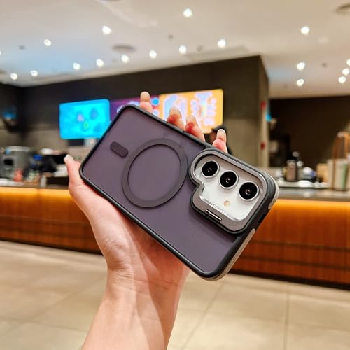 Image of LuxuryKase Smoked Clear MagSafe Case for Samsung Galaxy S24 Plus | Metal Camera Guard Kickstand | Rugged Grip Edge | Hard PC Back + Soft TPU | Wireless Charging Support - Grey