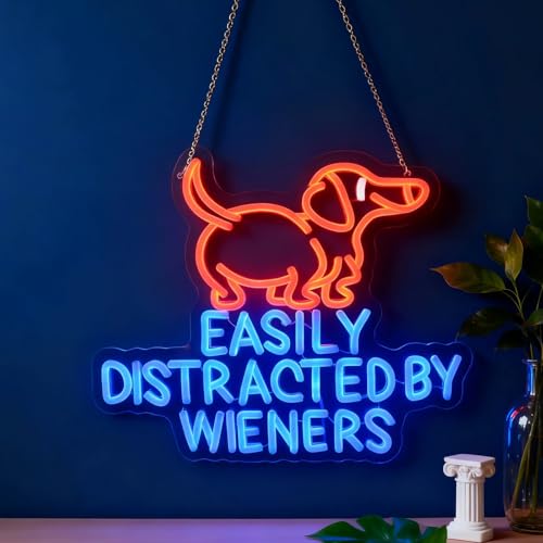 Image of Easily Distracted Neon Sign, Wiener Dog Neon Light, Dachshund Led Signs, Dachshund Decor for Home Decor,Game Room Wall Art Decor,Gift For Dog Lover, Christmas Birthday Gifts