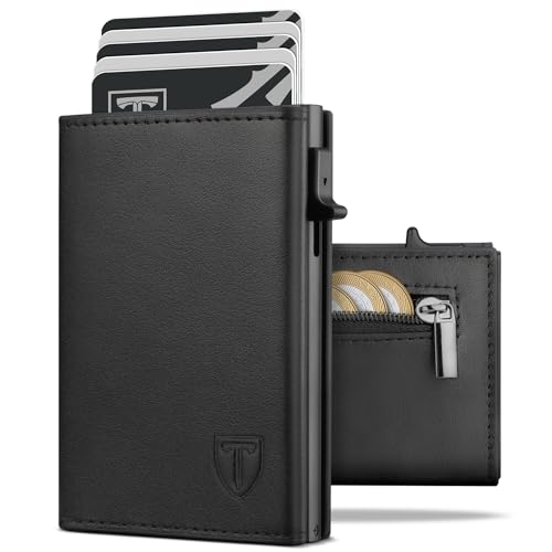 TENBST Carteras para Hombre de Piel Auténtica | Cartera con Ranuras y Monedero con Cierre Magnético | Tarjetero Elegante y Compacto para Tarjetas y Efectivo