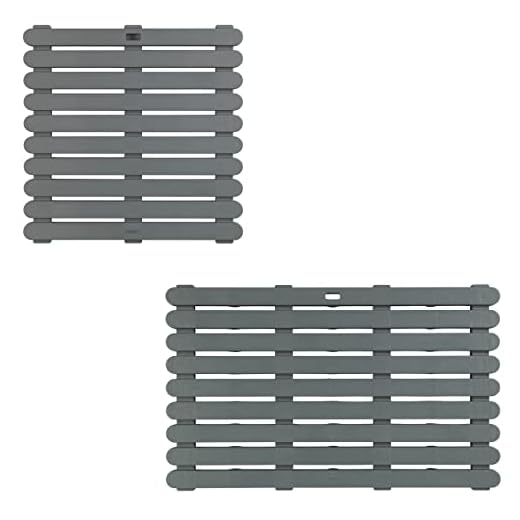 Wenko Caillebotis Salle de Bain, caillebotis de Douche et Baignoire antidérapant, Usage intérieur et extérieur, Lot de 2, Plastique, 55x55 cm et 50x80 cm, Gris