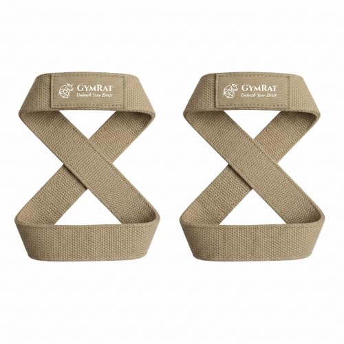Image of GYMRAT Figure 8 Lifting Straps For Deadlift, Powerlifting, Strongman, & Cross Training Strong Weightlifting Wrist Straps For Men, Women (BROWN, FIGURE 8 LIFTING STRAPS)