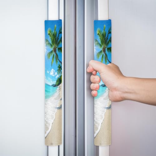 Image of Refrigerator Door Handle Covers Set of 2 Palm Beach Coastal Ocean Washable Fridge Dishwasher Mocrowave Oven Stove Decor Protector Handle Cover Keep Kitchen Appliance Clean from Food Stains Decorate