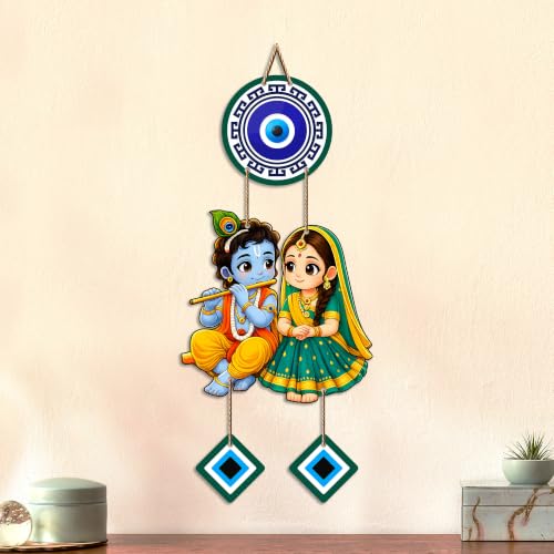 Image of Artvibes Shree Radha Krishna Evil Eye Wall Decor for Home and Office | Nazar Suraksha Hanging for Entrance Living Room Temple | Spiritual Vastu Good Luck Decorative Gift (WH 8578N)