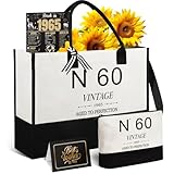 60th Birthday Gifts for Women Canvas Tote Bag, Personalized 60 Years Old Gifts for Wife Mom Sister Her, Vintage N°60 Travel Tote Bag & Cosmetic Bag & Back in 1965 Poster