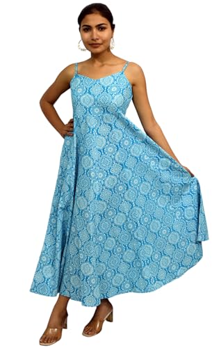 Image of JAIPUR HAND BLOCK Cotton Sleeveless Long Flared A Line Dress|Gown (S00063)