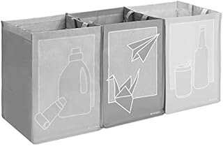 Navaris Recycling Bags for Kitchen (Set of 3) - Reusable Recycle Bag Set to Separate Paper, Plastic, Glass - Indoor Sorter Bin Organiser Bins - Grey