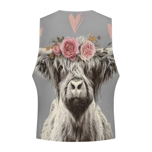 Rose Cute Highland Cow Men's Suit Vest Slim Fit Business Dress Party Pattern Waistcoat Vest Top4