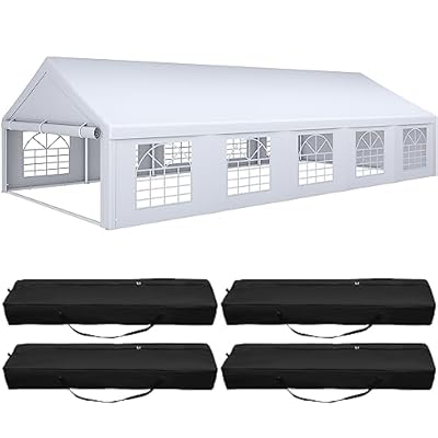 DWVO 20x30 ft Outdoor Heavy Duty Party Tent Wedding Event Shelters Upgraded Galvanized Canopy with Large White Roof, Removable PVC Sidewalls & 3 Storage Bags