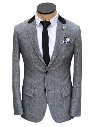 Men's Houndstooth Blazer Pants Suit Set Contrast Collar 2 Piece Slim Fit Fall Spring Business Casual2