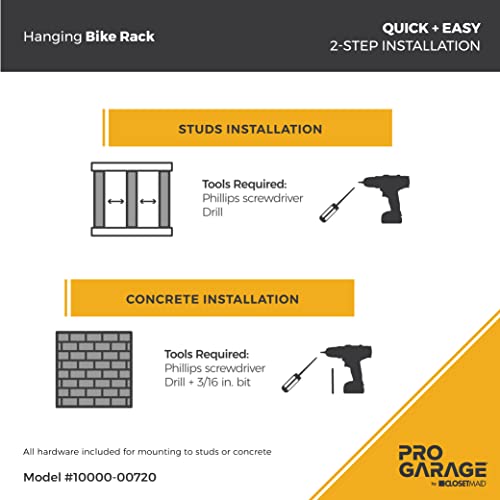 Closetmaid Progarage 4 Bike Storage Rack Rails Set, Helmet And Utility Hooks, Heavy Duty Wall Mount, Black #TOP19