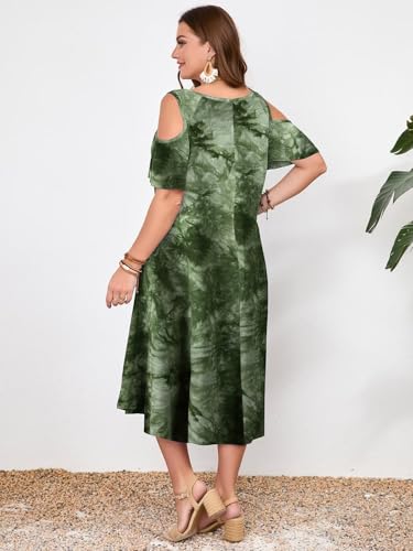 Image of LARACE Plus Size Women Dress for Summer, Midi Women's Sundress, Casual V-Neck Short Sleeve Flowy T-Shirt Dresses with Pockets