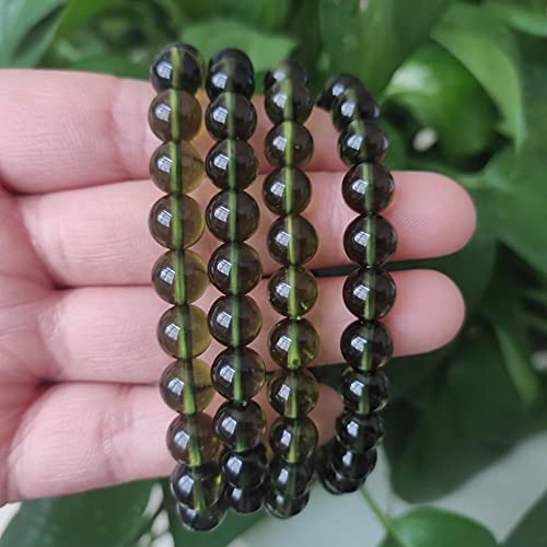 Sbotton Green 1Pcs A+100% Natural Moldavite Aerolites Czech Crystal Stone Raw Stone Grinding 8Mm Bead Meteorite Bracelet,54Wsbotton (Size : 1Pcs)