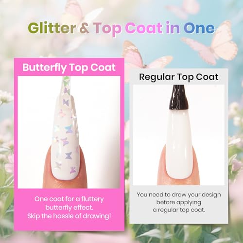 Image of Beetles Glitter Gel Top Coat 15 ml Mirage Butterfly Glitter Shine Top Coat | Long-Lasting for Gel Polish, Butterfly Sparkle Soak-Off UV /LED Gift for Women
