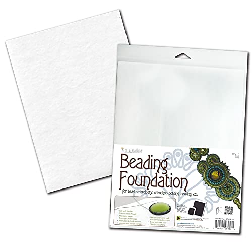 The Beadsmith Beading Foundation – 8.5 x 11 inches – White Fabric – 1 Sheet – Made in The USA – Stiff & Durable Material Used for Bead & Stitch Embroidery, cabochon Beading and Sewing