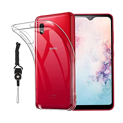 Galaxy A21/A20 SCV46 SC-02M SC-42A SCV49 用の ケース カバー TPU クリア 耐衝撃 極薄 黄変防止 柔らかい すり傷防止 指紋防止 耐久 携帯便利 ストラップホール付属 ネックストラップ付 Galaxy A20