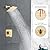 Heyalan 8 Inch Shower Head and Handle Set Square Shower Faucet Set Bathroom Rainfall Shower System Stainless Steel Showerhead Single Function Shower Trim Kit,Female Thread Valve,Brushed Gold