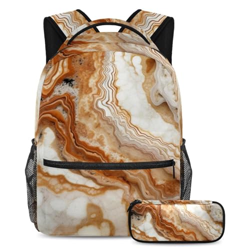 Cartable 33 marbré avec trousse pour étudiants ensemble scolaire grand format pour garçons et filles