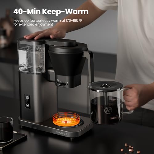 Image of Kismile 8 Cup Drip Coffee Maker Machine, Pour Over Coffee Brew with 3s Instant Heat 197-205℉, Removable Water Tank, Adjustable Flow Control, Deep Cold Brew & Keep Warm 40 Min, Easy to Clean(Gray)