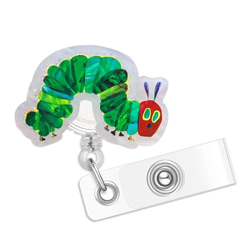 The Very Hungry Caterpillar Badge Reel, Funny Badge Reels Retractable, Name Badge Holder Reel ID Clip, Cute Animal Pediatric Decorative for RN LPN CNA MA Medical Worker Teacher Nurse Badge Accessories
