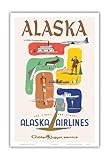 Alaska - The First... The Finest... Golden Nugget Service - Alaska Airlines - Vintage Airline Travel Poster c.1950s - Master Art Print (Unframed) 6in x 9in