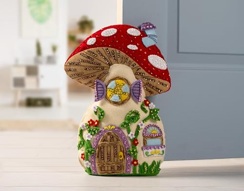 Image of Bucilla Felt Applique Door Stop Kit, Mushroom Manor, Perfect for DIY Arts and Crafts, 89733E